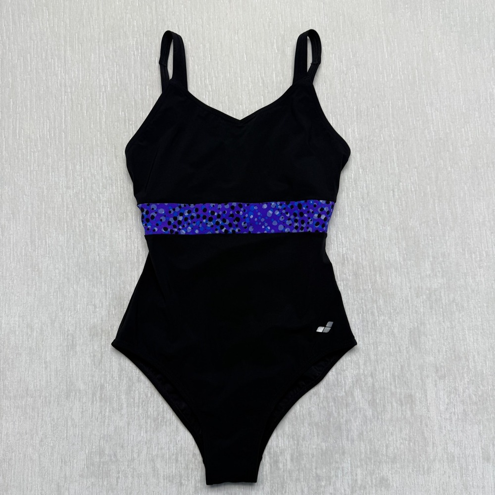 Arena W Anna Wing Back One Piece Womens 34 Black Purple Stretch Athletic Beach